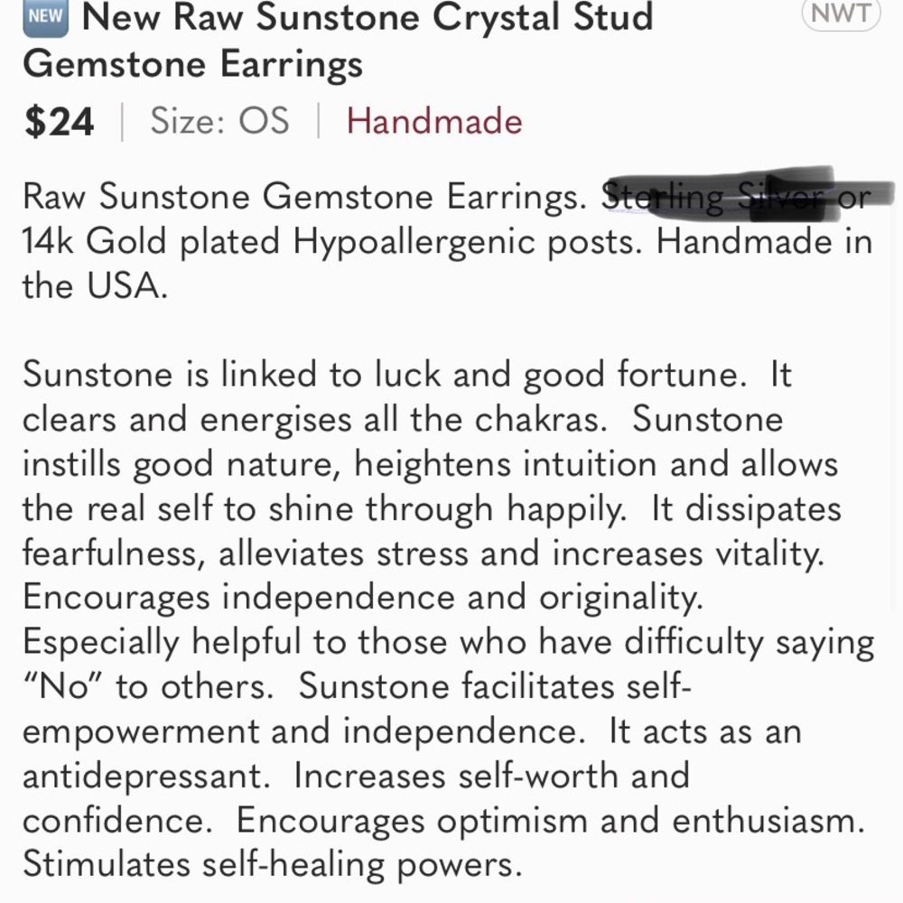 🆕 New Raw Sunstone Crystal Stud Gemstone Earrings,gold posts - Picture 6 of 6